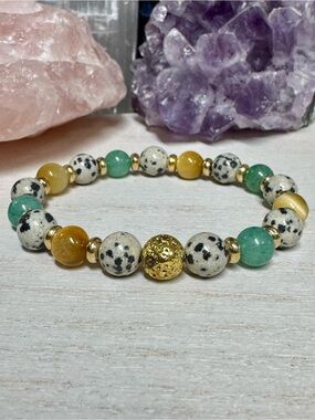 Dalmatian Jasper, Green Aventurine & Golden Tiger Eye Stretch Bracelet